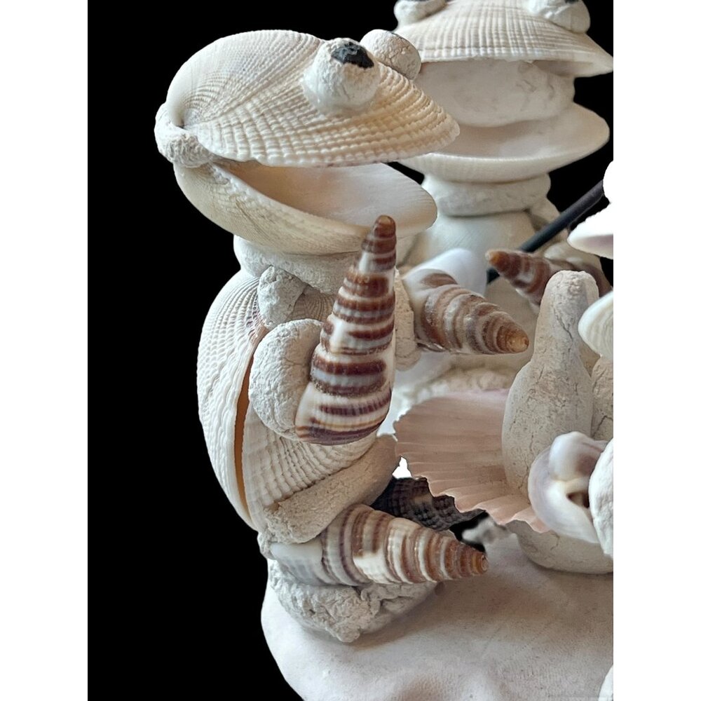 Handcrafted Shell Turtle Musician Figurines Under Palm Tree 4" T Vintage - Picture 5 of 14